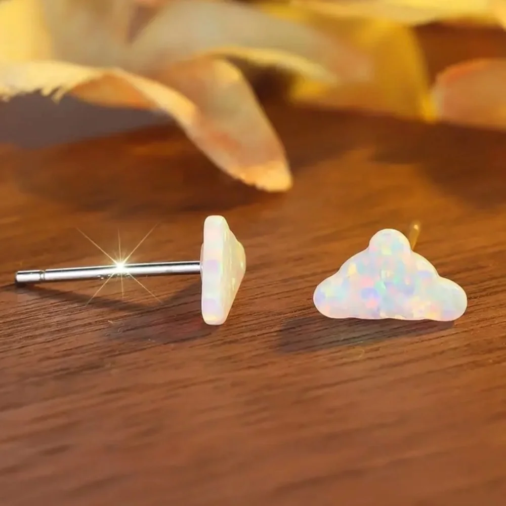 White Opal Cloud~ Rainbow Flash Iridescent Glittery Cumulus Sky Weather 925 Stud